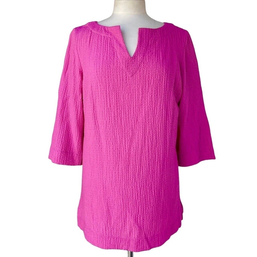 SOFT SURROUNDINGS Gauze Tunic Top Size S Pink 3/4 Sleeve Shirt Blouse